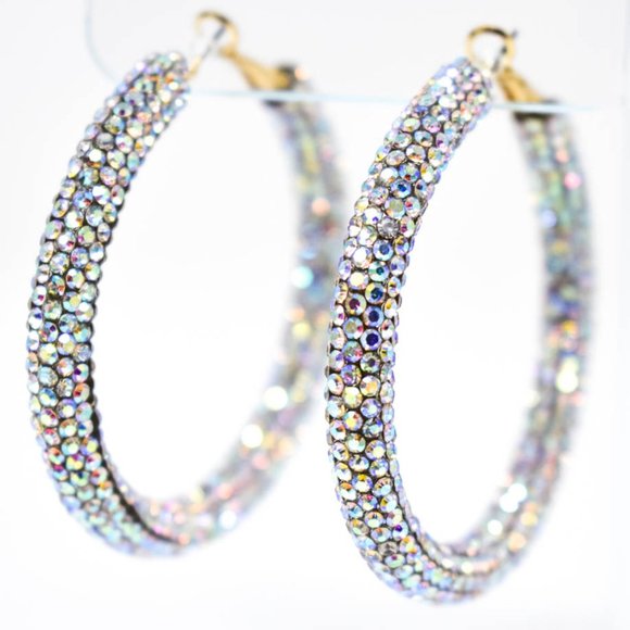 2.25" AB Clear Pave Wrap Rhinestone Hoop Earrings - Picture 8 of 9